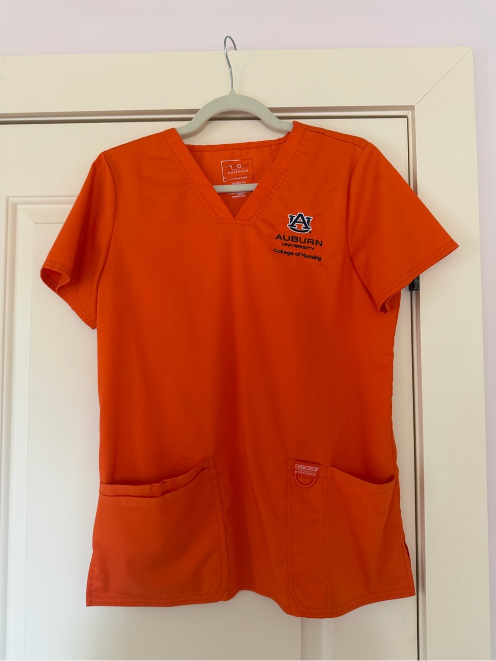 Auburn University Orange V-Neck Nursing Scrub Top
